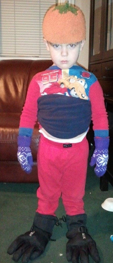 little boy in self made hallloween costume