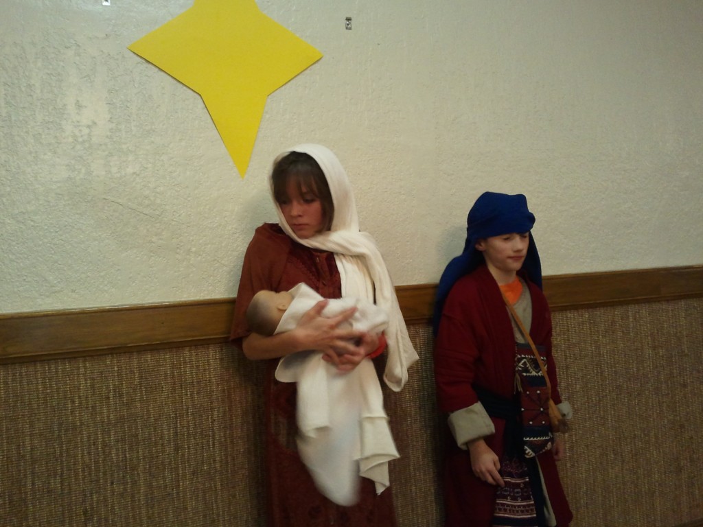 children as joseph and mary in christmas play