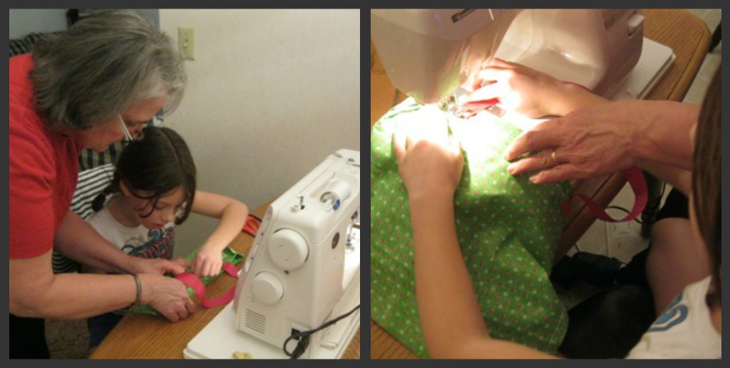 little girl learning to sew on machine