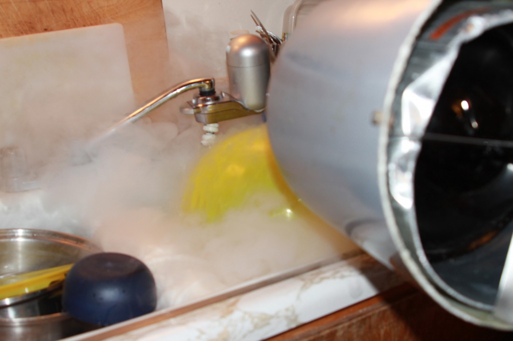 pouring liquid nitrogen on balloon