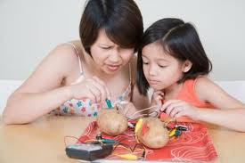 girl and mom making a battery operated light bulb
