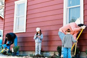 children working with parents